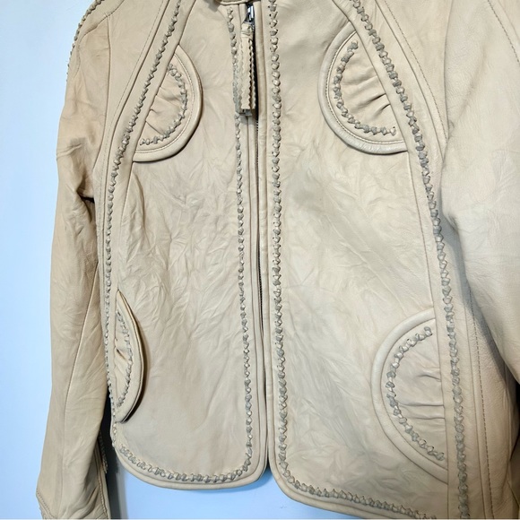 Munthe plus Simonsen Leather Jacket Sz 6 Cream - Picture 3 of 12